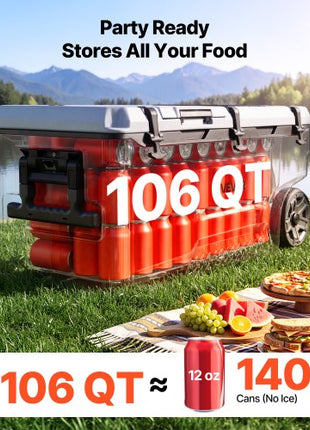Hard Cooler, 106QT Portable Rolling Cooler with Wheels, Leak-Resistant Coolbox Keeps Contents Cool for 48 Hours, Ice Retention Insulated Chests, Ultra-Light for Outdoor Picnics, Grill, Camping