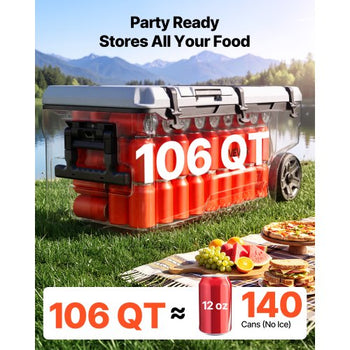 Hard Cooler, 106QT Portable Rolling Cooler with Wheels, Leak-Resistant Coolbox Keeps Contents Cool for 48 Hours, Ice Retention Insulated Chests, Ultra-Light for Outdoor Picnics, Grill, Camping