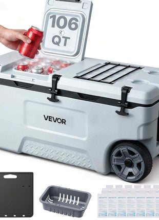 Hard Cooler, 106QT Portable Rolling Cooler with Wheels, Leak-Resistant Coolbox Keeps Contents Cool for 48 Hours, Ice Retention Insulated Chests, Ultra-Light for Outdoor Picnics, Grill, Camping