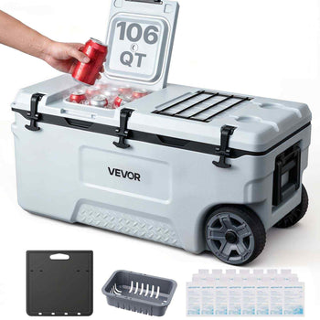 Hard Cooler, 106QT Portable Rolling Cooler with Wheels, Leak-Resistant Coolbox Keeps Contents Cool for 48 Hours, Ice Retention Insulated Chests, Ultra-Light for Outdoor Picnics, Grill, Camping