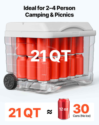 Hard Cooler, 21QT Portable Rolling Cooler with Wheels, Leak-Resistant Coolbox Keeps Contents Cool for 48 Hours, Ice Retention Insulated Chests, Ultra-Light for Outdoor Picnics, Grill, Camping