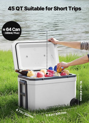 Portable Cooler, 45 QT Wheeled Cooler with Ice Retention, Heavy-Duty Handles and Cup Holder, Lightweight Rigid Material Insulated Portable Cooler, Suitable for Family Picnics and Long Trips