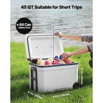 Portable Cooler, 45 QT Wheeled Cooler with Ice Retention, Heavy-Duty Handles and Cup Holder, Lightweight Rigid Material Insulated Portable Cooler, Suitable for Family Picnics and Long Trips