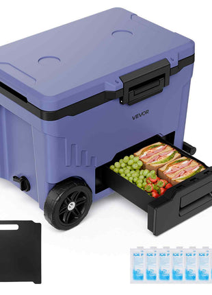 Hard Cooler, 45QT Portable Rolling Cooler with Wheels, Leak-Resistant Coolbox Keeps Contents Cool for 48 Hours, Ice Retention Insulated Chests, Ultra-Light for Outdoor Picnics, Grill, Camping
