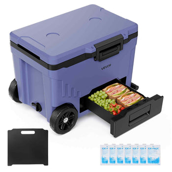 Hard Cooler, 45QT Portable Rolling Cooler with Wheels, Leak-Resistant Coolbox Keeps Contents Cool for 48 Hours, Ice Retention Insulated Chests, Ultra-Light for Outdoor Picnics, Grill, Camping