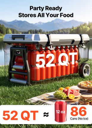 Hard Cooler, 52QT Portable Rolling Cooler with Wheels, Leak-Resistant Coolbox Keeps Contents Cool for 48 Hours, Ice Retention Insulated Chests, Ultra-Light for Outdoor Picnics, Grill, Camping