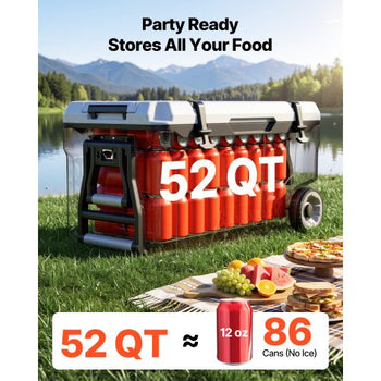 Hard Cooler, 52QT Portable Rolling Cooler with Wheels, Leak-Resistant Coolbox Keeps Contents Cool for 48 Hours, Ice Retention Insulated Chests, Ultra-Light for Outdoor Picnics, Grill, Camping