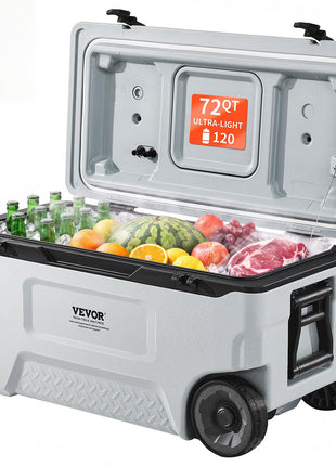 Portable Cooler, 74 QT Wheeled Cooler with Ice Retention, Heavy-Duty Handles and Cup Holder, Lightweight Rigid Material Insulated Portable Cooler, Suitable for Family Picnics and Long Trips