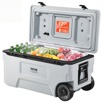 Portable Cooler, 74 QT Wheeled Cooler with Ice Retention, Heavy-Duty Handles and Cup Holder, Lightweight Rigid Material Insulated Portable Cooler, Suitable for Family Picnics and Long Trips