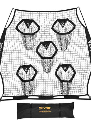 6 x 6 ft Football Trainer Throwing Net, Training Throwing Target Practice Net with 5 Target Pockets, Knotless Net Includes Straps and Portable Carry Case, Improve QB Throwing Accuracy, Black