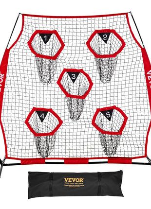 6 x 6 ft Football Trainer Throwing Net, Training Throwing Target Practice Net with 5 Target Pockets, Knotless Net Includes Straps and Portable Carry Case, Improve QB Throwing Accuracy, Red