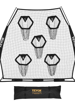 7 x 7 ft Football Trainer Throwing Net, Training Throwing Target Practice Net with 5 Target Pockets, Knotless Net Includes Straps and Portable Carry Case, Improve QB Throwing Accuracy, Black