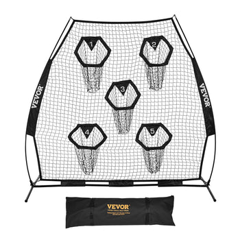 7 x 7 ft Football Trainer Throwing Net, Training Throwing Target Practice Net with 5 Target Pockets, Knotless Net Includes Straps and Portable Carry Case, Improve QB Throwing Accuracy, Black