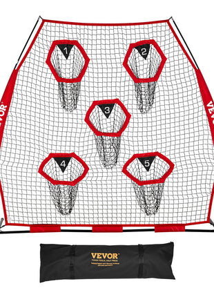 7 x 7 ft Football Trainer Throwing Net, Training Throwing Target Practice Net with 5 Target Pockets, Knotless Net Includes Straps and Portable Carry Case, Improve QB Throwing Accuracy, Red