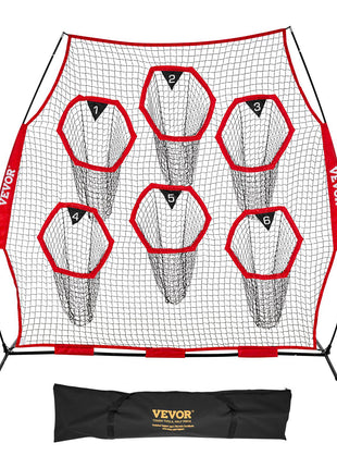 8 x 8 ft Football Trainer Throwing Net, Training Throwing Target Practice Net with 6 Target Pockets, Knotless Net Includes Straps and Portable Carry Case, Improve QB Throwing Accuracy, Red