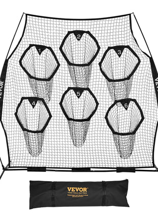 8 x 8 ft Football Trainer Throwing Net, Training Throwing Target Practice Net with 6 Target Pockets, Knotless Net Includes Straps and Portable Carry Case, Improve QB Throwing Accuracy, Black