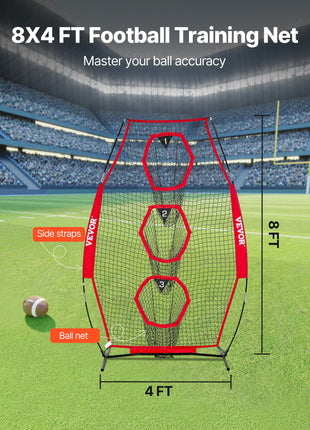 8 x 4 inch Football Trainer Throwing Net, Training Throwing Target Practice Net with 5 Target Pockets, Knotless Net Includes Straps and Portable Carry Case, Improve QB Throwing Accuracy, Red