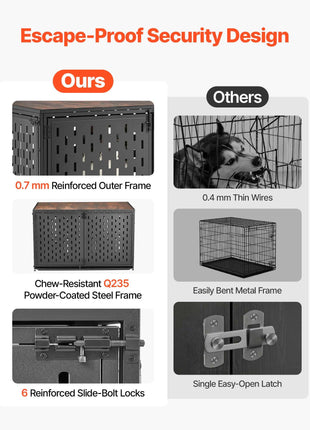 Dog Crate Furniture, 48 Inch Heavy Duty Dog Kennel Furniture Indoor for Large Dogs, Sturdy Steel Decorative Pet Cage House End Table with 3 Doors, Detachable Tray & Escape-Proof Locks, Black
