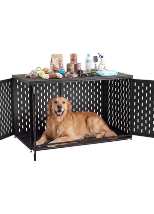 Dog Crate Furniture, 48 Inch Heavy Duty Dog Kennel Furniture Indoor for Large Dogs, Sturdy Steel Decorative Pet Cage House End Table with 3 Doors, Detachable Tray & Escape-Proof Locks, Black