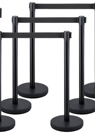 6 PCS Black Stanchion Posts Stainless Steel Stanchion Queue Post Black Belt Retractable 36In for Both Indoor and Outdoor use.