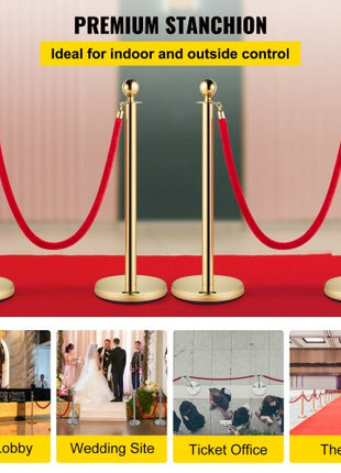 Crowd Control Stanchion, Set of 4 Pieces Stanchion Set, Stanchion Set with 5 ft/1.5 m Red Velvet Rope, Crowd Control Barrier
