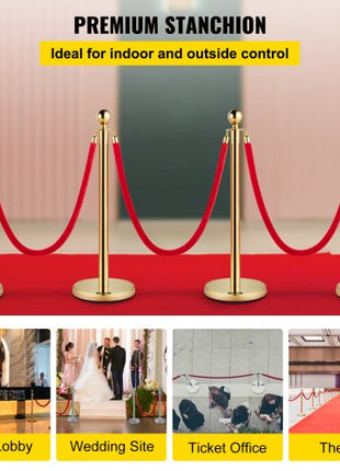 4PCS Gold Stanchion Posts Queue, 38 Inch Red Velvet Rope, Crowd Control Barriers Queue Line Rope, Barriers for Party Supplies