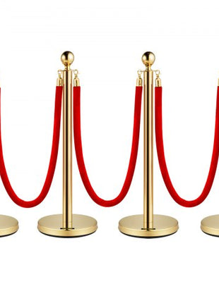 4PCS Gold Stanchion Posts Queue, 38 Inch Red Velvet Rope, Crowd Control Barriers Queue Line Rope, Barriers for Party Supplies
