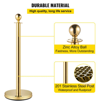 Crowd Control Stanchion, Set of 8 Pieces Stanchion Set, Stanchion Set with 5 ft/1.5 m Red Velvet Rope, Gold Crowd Control Barrier with Sturdy Concrete and Metal Base – Easy Connect Assembly