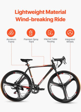 Road Bike, 700C Wheels Racing Bike, SHIMANO 14 Speeds Drivetrain City Commuter Road Bicycle, Urban Adult Sport Bike with Lightweight Aluminum Alloy Frame, Drop Bar, Disc Brake, for Men Women