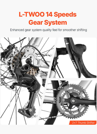 Road Bike, 700C Wheels Racing Bike, L-TWOO 14 Speeds Drivetrain City Commuter Road Bicycle, Urban Adult Sport Bike with Lightweight Aluminum Alloy Frame, Drop Bar, Disc Brake, for Men Women