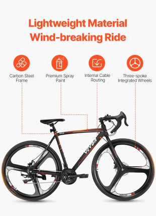Road Bike, 700C Wheels Racing Bike, SHIMANO 21 Speeds Drivetrain System City Commuter Road Bicycle, Urban Adult Sport Bike with Carbon Steel Frame, Drop Bar, Disc Brake, for Men and Women