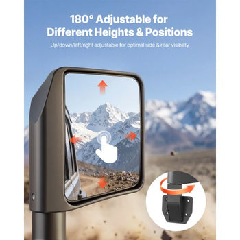 Tube Door Side Mirrors, Compatible with Jeep Wrangler CJ7 YJ TJ JK JL/Gladiator JT/Cherokee XJ, DOT-Certified Side View Mirrors for Half Tubular Doors, Up/Down/Left/Right Adjustable, 1 Pair