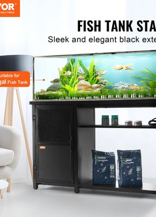 Aquarium Stand, 75 Gallon Fish Tank Stand, 52 x 19.7 x 32.3 in Steel and MDF Turtle Tank Stand, 626 lbs Load Capacity, Reptile Tank Stand with Storage Cabinet and Embedded Power Panel, Black