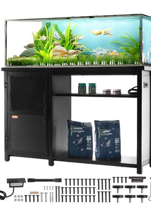 Aquarium Stand, 75 Gallon Fish Tank Stand, 52 x 19.7 x 32.3 in Steel and MDF Turtle Tank Stand, 626 lbs Load Capacity, Reptile Tank Stand with Storage Cabinet and Embedded Power Panel, Black