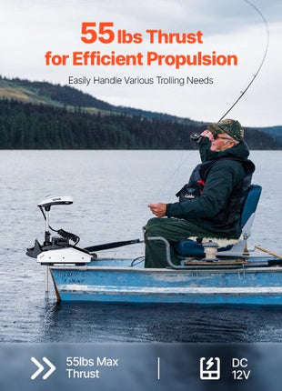 Electric Trolling Motor, 12V 55lbs Thrust with GPS, 10-Speed Bow Mounted Saltwater Outboard Boat Motor with Remote Control & LCD Battery Indicator, for Kayaks, Fishing Boats, 54-Inch Shaft