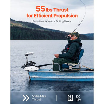 Electric Trolling Motor, 12V 55lbs Thrust with GPS, 10-Speed Bow Mounted Saltwater Outboard Boat Motor with Remote Control & LCD Battery Indicator, for Kayaks, Fishing Boats, 54-Inch Shaft