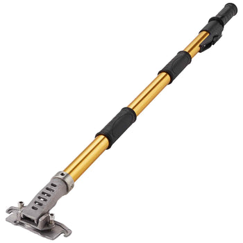 Golden adjustable pole with rubber grips and metal base, ideal for versatile mounting in DIY and construction projects.