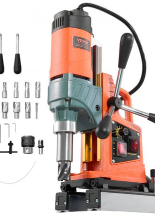 Magnetic Drill Press, 1400 W, 2 inch Boring Diameter, 0-750 RPM Speed, Reversible Direction, Mag Drill Press with 11 Core Bits, Electric Drilling Machine for Industrial and Home Improvement