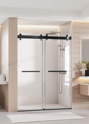 Frameless Shower Door, 48" W x 76" H, Shower Sliding Glass Door with 3/8" (10 mm) Thick Clear Tempered Glass, Noiseless Shatterproof Nano Coating, with Rail, Seal Strip and Hardware Kit