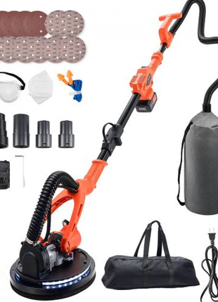 Cordless Drywall Sander, 450W Electric Sander, Popcorn Ceiling Removal Tool with Vacuum Dust Collection, 7 Variable Speed 0-1600 RPM, LED Light, Foldable & Extendable Handle, 15 Sanding Discs