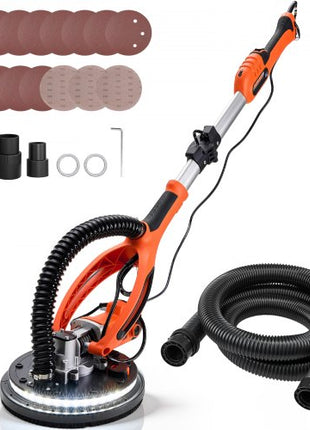 Drywall Sander, 850W Electric Drywall Sander, Popcorn Ceiling Removal Tool with 5 Variable Speed 800-1700 RPM, Double-Deck LED Light, Foldable & Extendable Handle, 15 Sanding Discs, Dust Hose