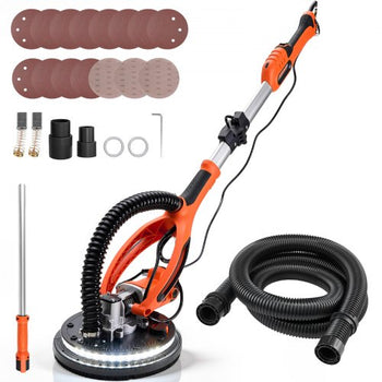 Drywall Sander, 850W Electric Drywall Sander, Popcorn Ceiling Removal Tool with 5 Variable Speed 800-1700 RPM, Double-Deck LED Light, Foldable & Extendable Handle, 15 Sanding Discs, Dust Hose