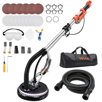 Drywall Sander, 1010W Electric Drywall Sander, Popcorn Ceiling Removal Tool with 7 Variable Speed 1000-2200 RPM, Double-Deck LED Light, Foldable & Extendable Handle, 15 Sanding Discs, Dust Hose