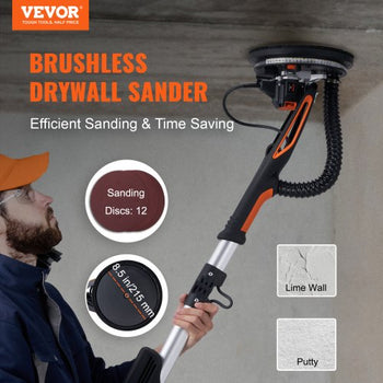 Drywall Sander, 800W Brushless Motor Electric Sander, Variable Speed 1000-2300 RPM Wall Sander, Foldable Ceiling Sander with Double-Deck LED Lights, Extendable Handle, 12 Sanding Discs
