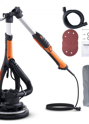 Wall Smoother, 900W Power Tool, Includes 12 Sanding Pads, Adjustable Speeds from 800-1800 RPM, 3 Vacuum Tubes, Collapsible Design for Ceilings, Dual LED, Telescopic Grip & Dust Collector