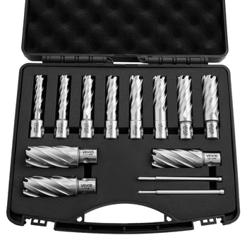 Annular Cutter Set, 13 pcs Universal Shank Mag Drill Bits Kit, 2" Cutting Depth, 7/16" to 1-1/16" Cutting Diameter, HSS, 11 Drill Bits with 2 Pilot Pins, Plastic Case, for Magnetic Drills, Steel