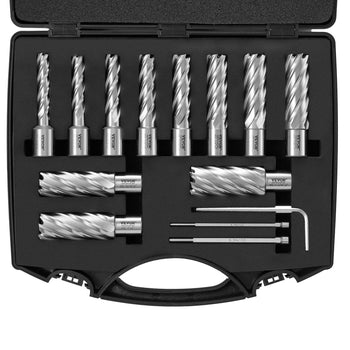 Vevor 10-piece silver spiral drill set in black carrying case, durable steel, perfect for woodworking and metalworking projects.