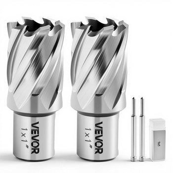 Annular Cutter Set, 4 pcs Weldon Shank Mag Drill Bits Kit, 1" Cutting Depth, 1" Cutting Diameter, HSS, 2 Drill Bits with 2 Pilot Pins and Plastic Cases, for Magnetic Drills, Steel, Aluminum