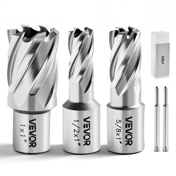 Annular Cutter Set, 5 pcs Weldon Shank Mag Drill Bits Kit, 1" Cutting Depth, 1/2", 5/8", 1" Cutting Diameter, HSS, 3 Drill Bits with 2 Pilot Pins and 3 Plastic Cases, for Magnetic Drills, Steel