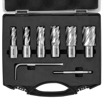 Annular Cutter Set, 6 pcs Weldon Shank Mag Drill Bits, 1/2" to 1-1/16" Cutting Diameter, 1" Cutting Depth, M2AL High-Speed Steel, with Pilot Pin and Portable Case, for Using with Magnetic Drills